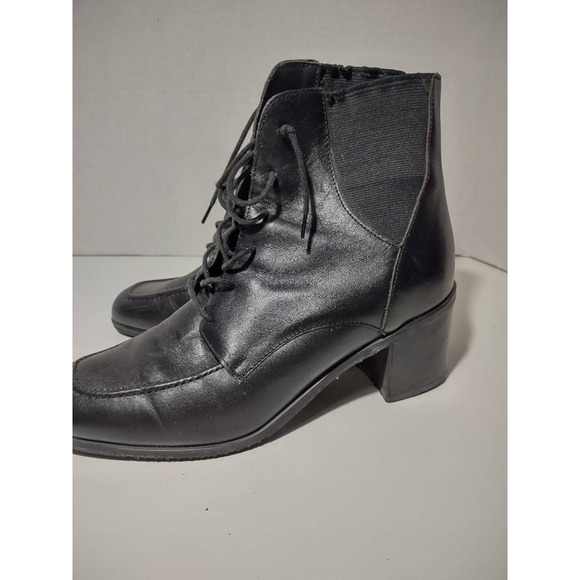 Naturalizer Womens Ankle Boots Black Leather Block Heels Lace Up Apron Toe 8 - Picture 4 of 8